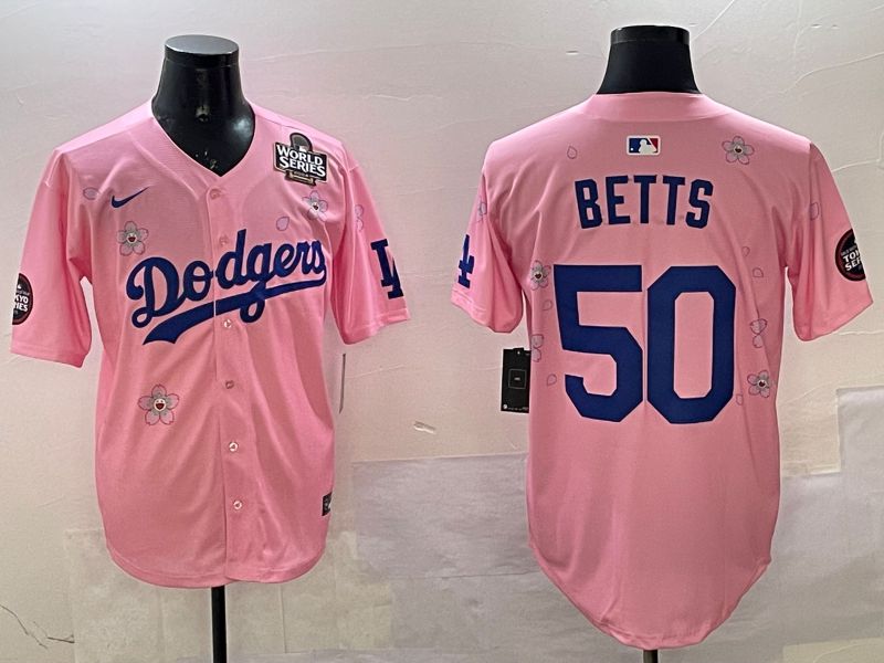 Men Los Angeles Dodgers #50 Betts Pink Sakura Edition 2025 Nike MLB Jersey style 2->los angeles dodgers->MLB Jersey
